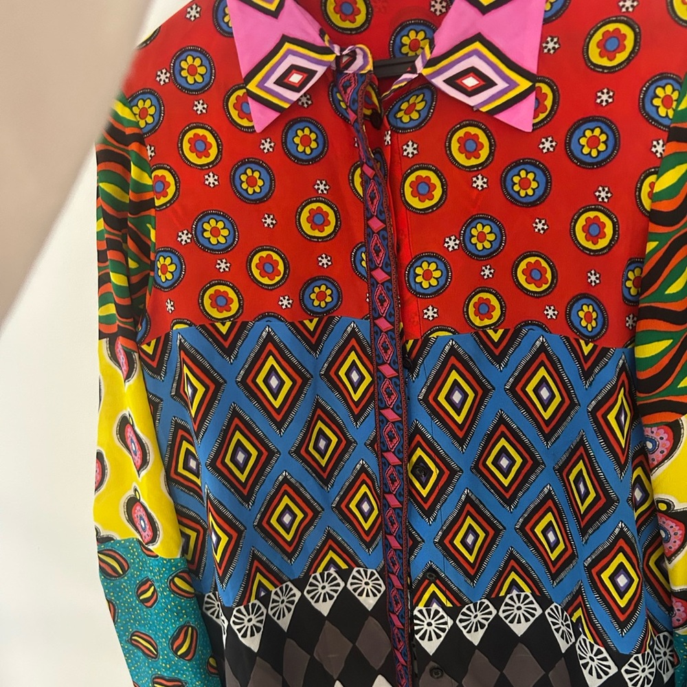 Alice + Olivia Pink and Red Geometric Blouse